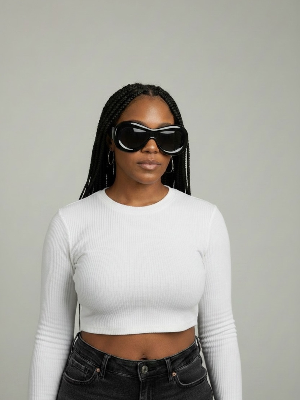 Y2K Inflated Bubble Frame Sunglasses Black Loewe Inspired Festival NWT